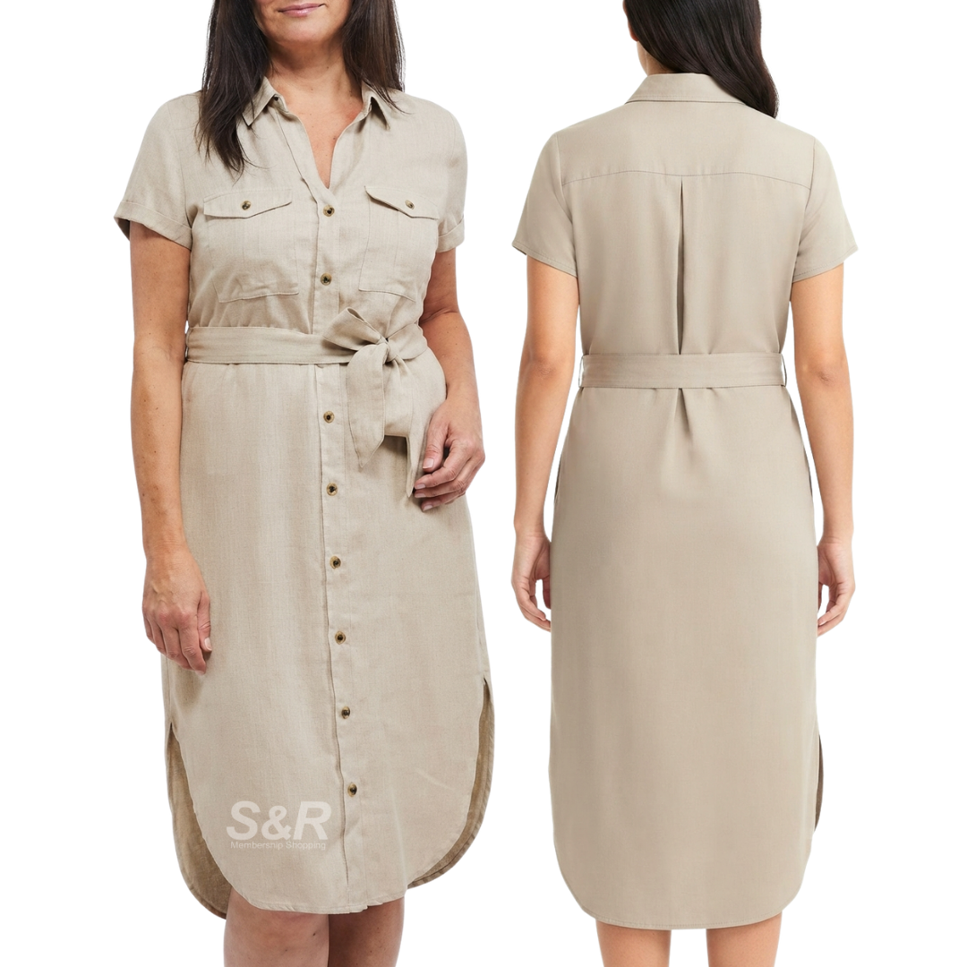 Teddi Rose Ladies Lyocell Shirt Dress Beige